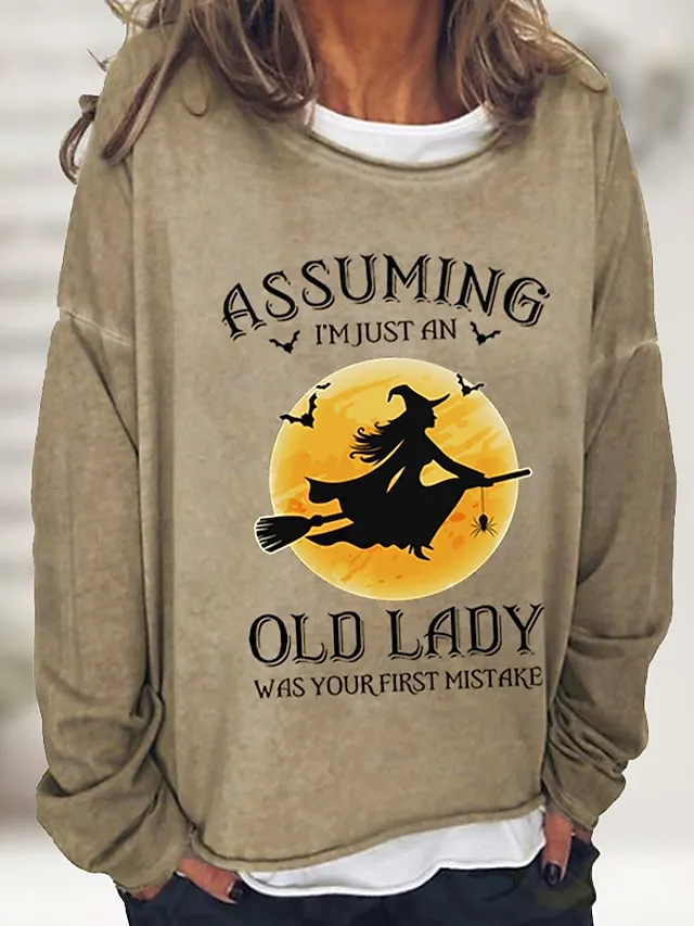 Women's Pullover Letter Halloween Casual Print Black Red Royal Blue Basic Casual Halloween Loose Fit Crewneck Long Sleeve Micro-elastic Spring Fall Fall & Winter