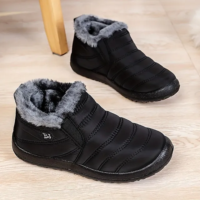 Women's Sneakers Boots Snow Boots Plus Size Winter Boots Daily Fleece Lined Booties Ankle Boots Winter Flat Heel Round Toe Plush Casual Comfort Elastic Fabric Loafer Solid Color Black Red Blue