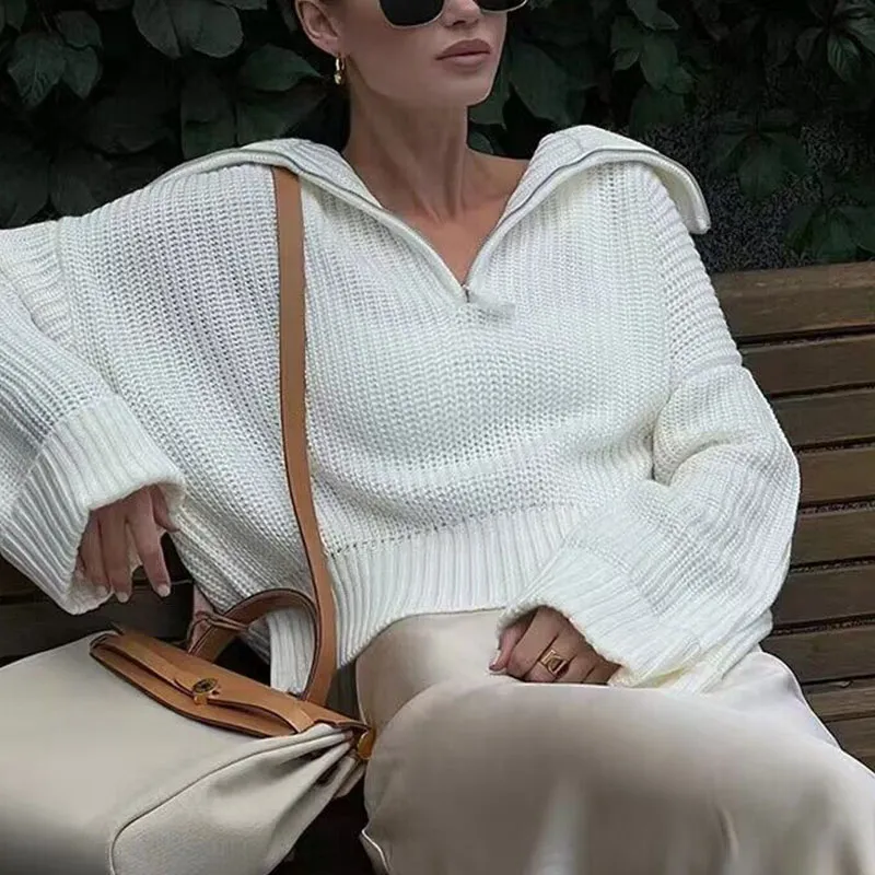 Autumn winter zipper loose casual sweater