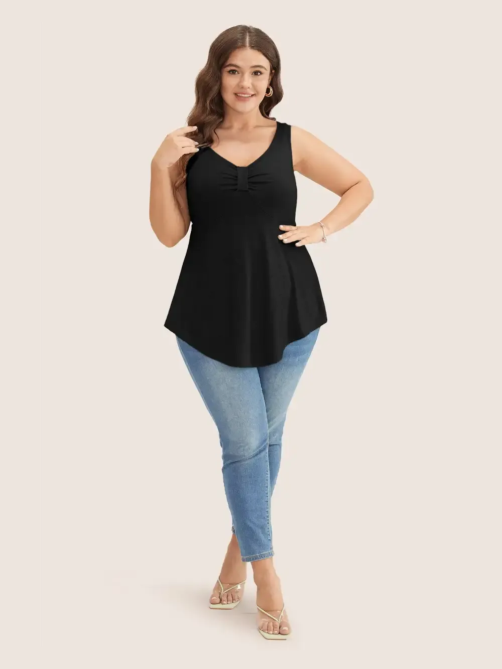 Solid Ruched Detail Asymmetrical Hem Tank Top