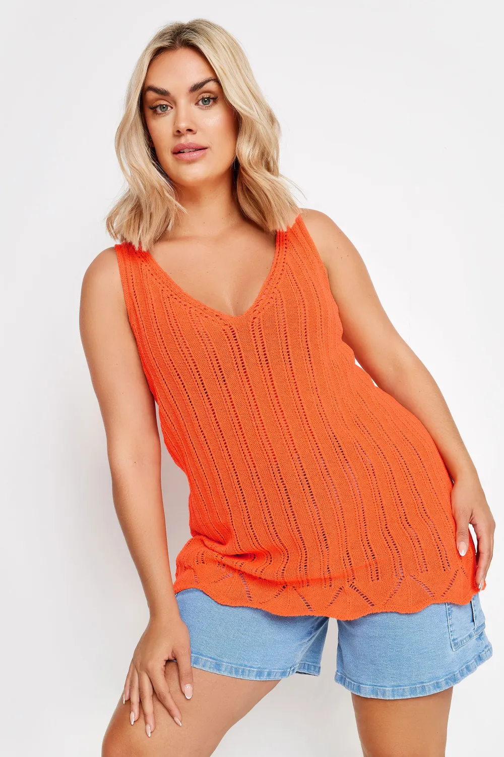 YOURS Curve Green Crochet Knitted Vest Top