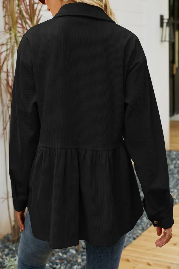 Casual Pocket Design Pleated Corduroy Top