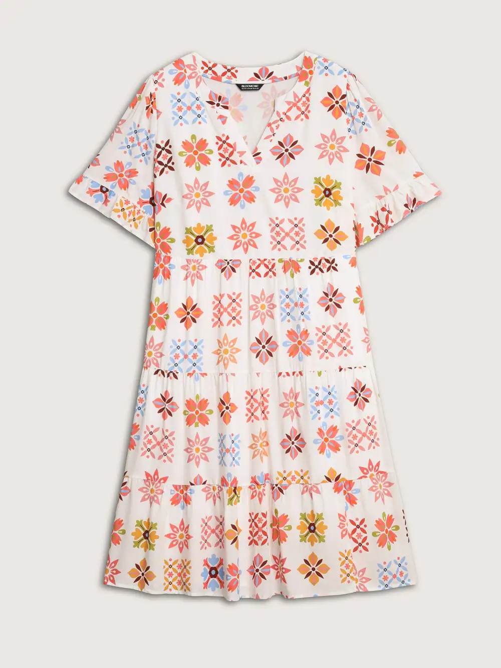 Handmade Block Print Tiered Midi Dress