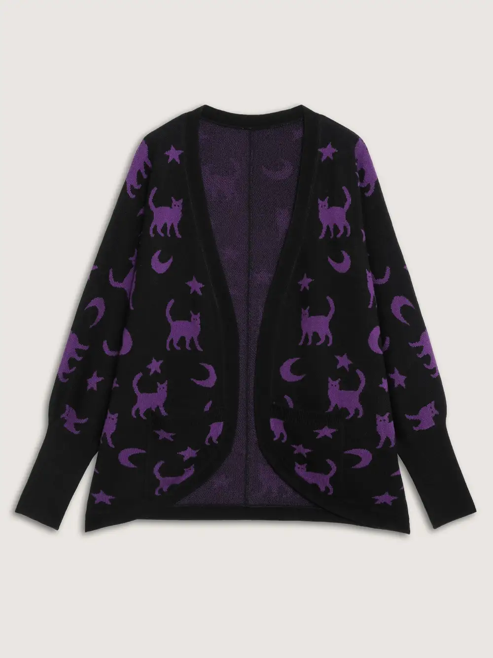 Halloween Jacquard Print Pockets Knit Cardigan