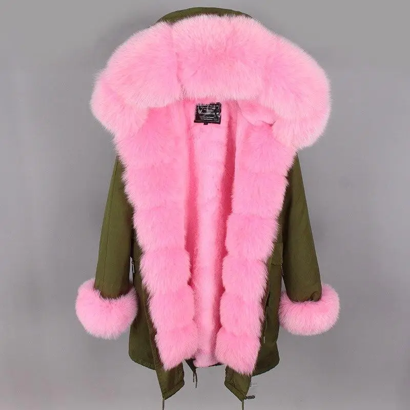 ✨Clearance Sale✨ Women's Parka Fox Fur Coats Real Fur Winter Long Black Park Cotton Thick Warm