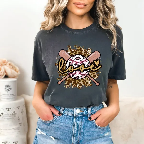 Love Baseball Opening Day Printed Round Neck Short Sleeve T-Shirt