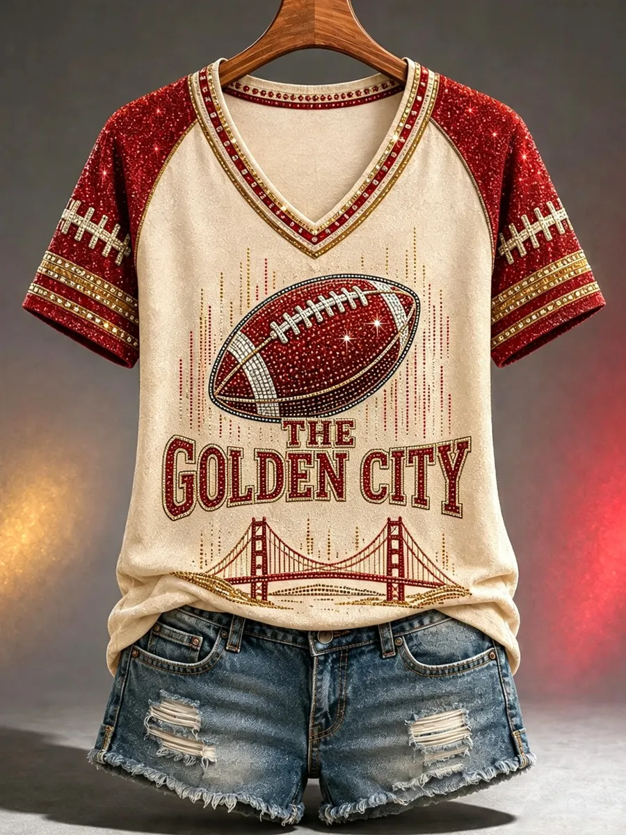 Women's Football Gameday Gift For Football Fans Casual V-Neck Tee