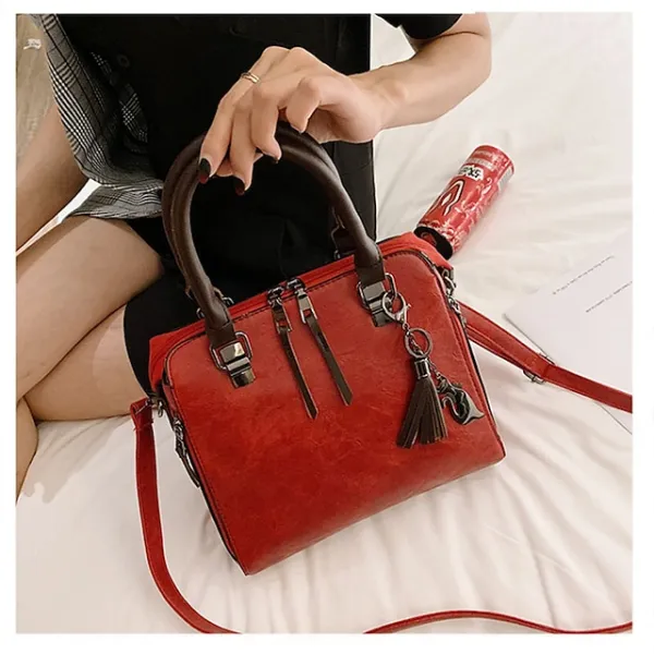 Women's Tote Bag Set Boston Bag PU Leather Shopping Daily Zipper Adjustable Large Capacity Waterproof Solid Color Black Pink Red