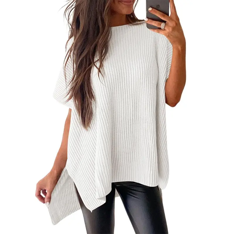 2025 Women's Oversized Knit Sweater – Short Sleeve Summer Pullover Top