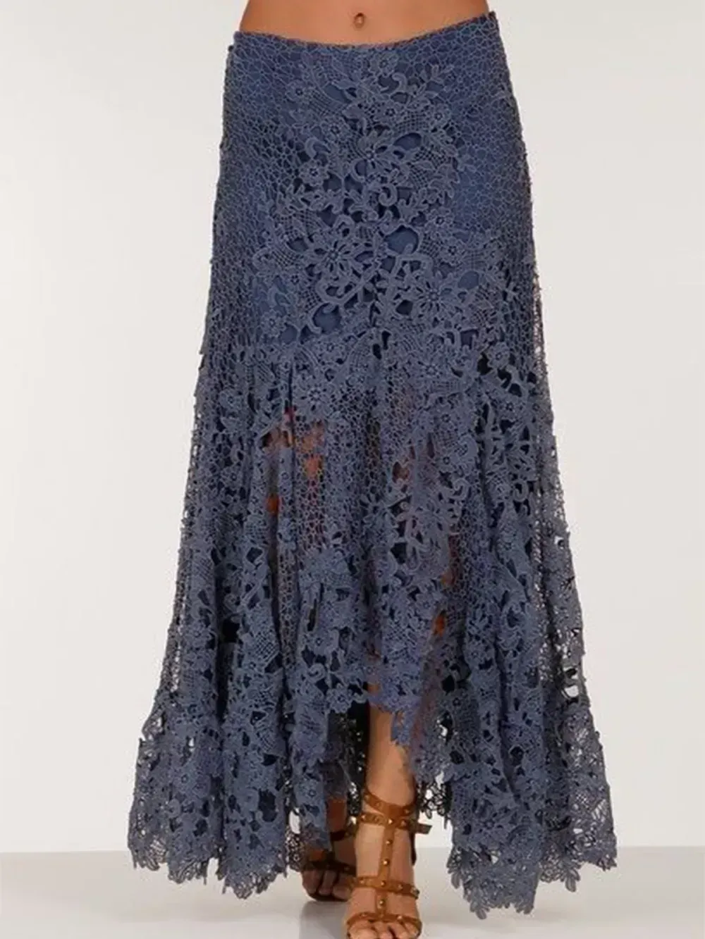 Boho Lace H-Line Natural Lace Maxi Skirt
