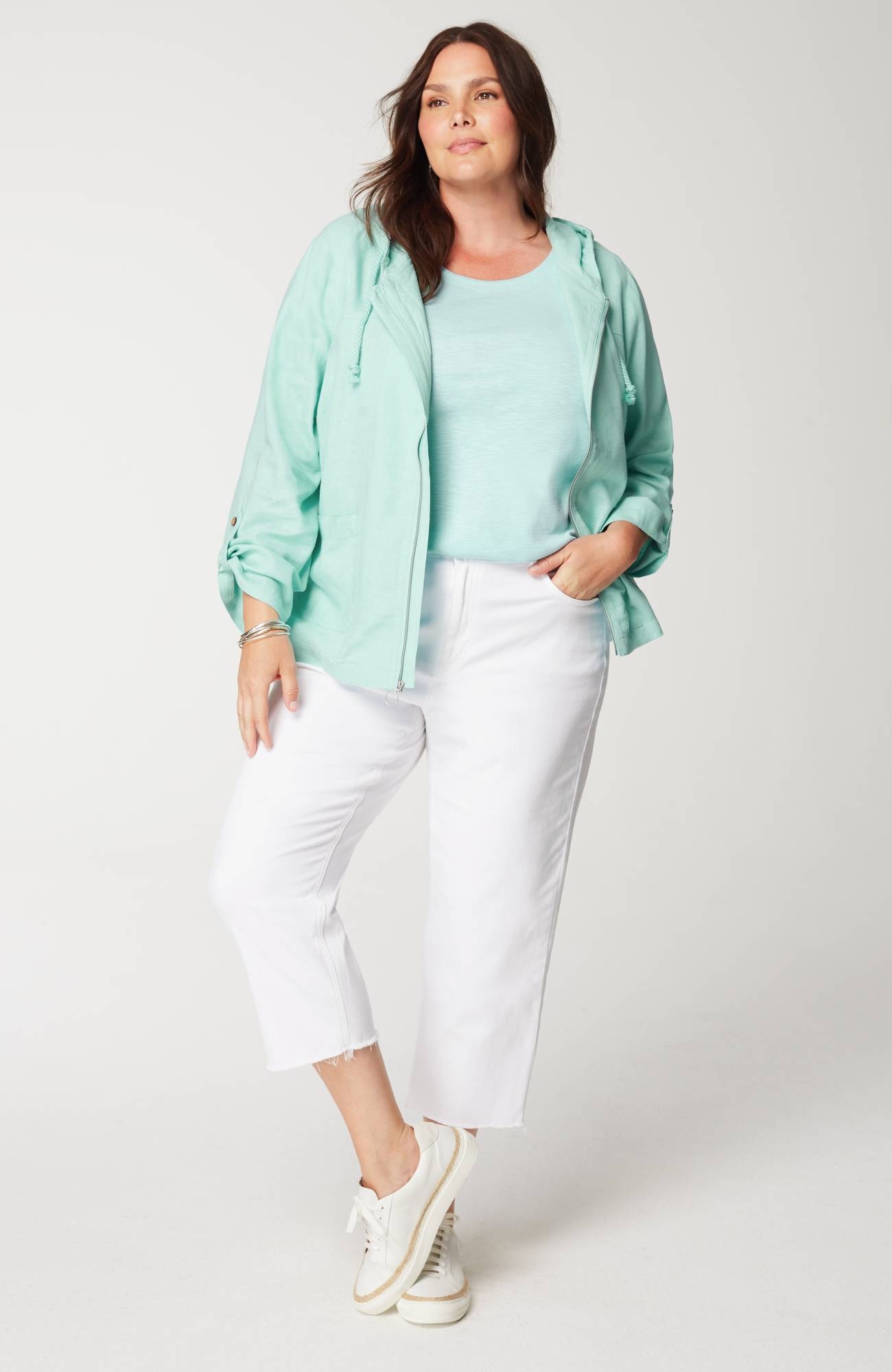 Hooded Tab-Sleeve Jacket
