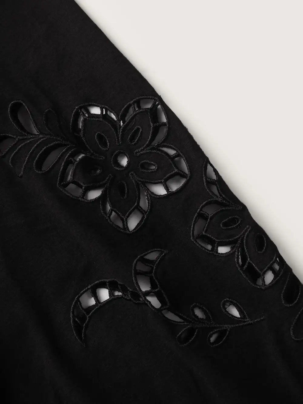 Cut-Out Embroidery Sleeve Solid T-Shirt