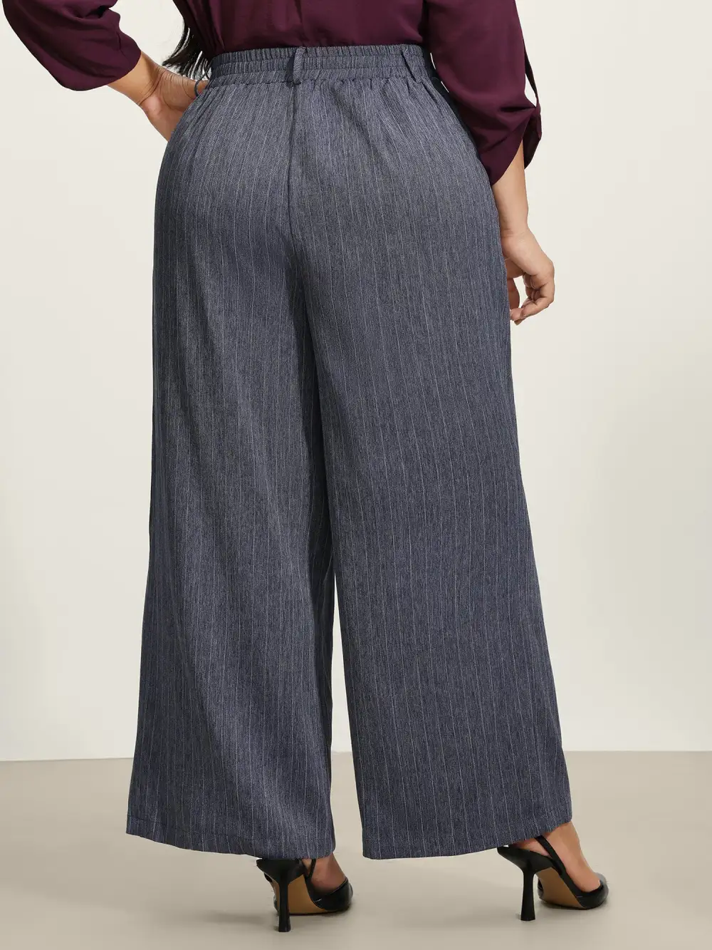 Striped Button Wide-Leg Pants