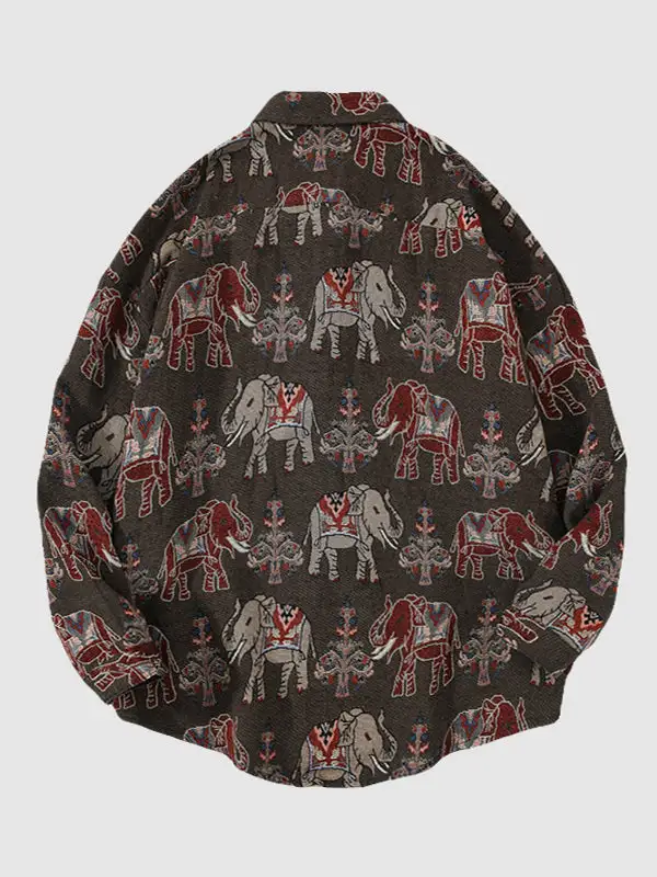 Men's animal elephant pattern ethnic style Blend Wool  shirt jacket