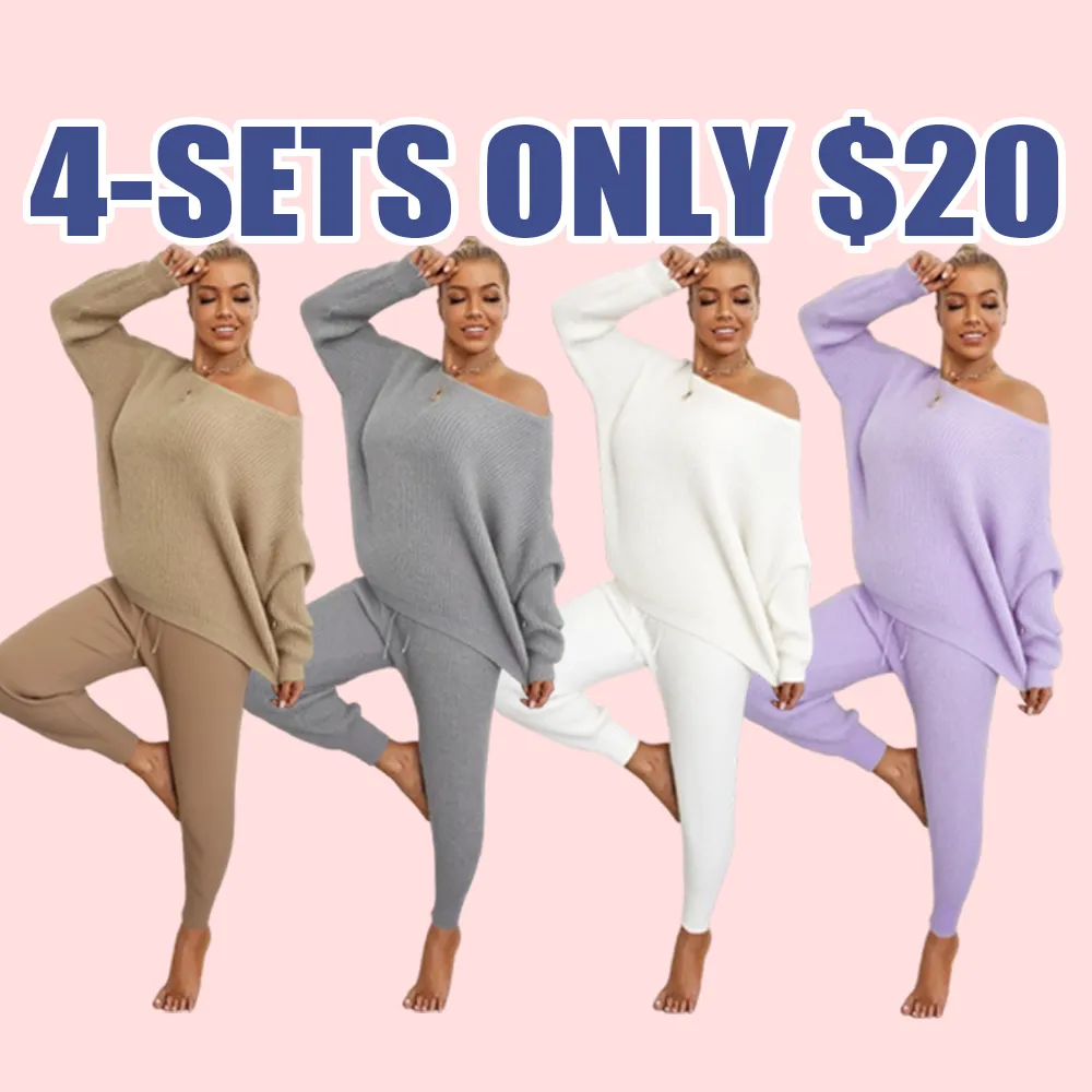 Women's Drop Shoulder Sweater & Drawstring Pants Two-Piece Set – Casual Fall Outfit