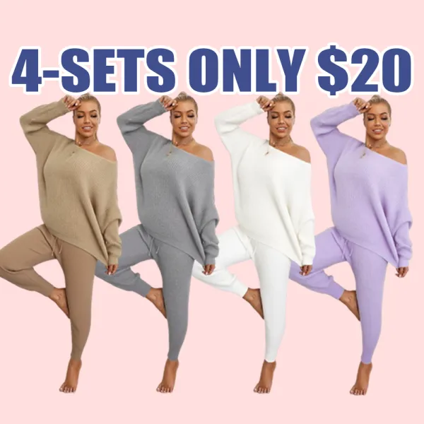 Women's Drop Shoulder Sweater & Drawstring Pants Two-Piece Set – Casual Fall Outfit