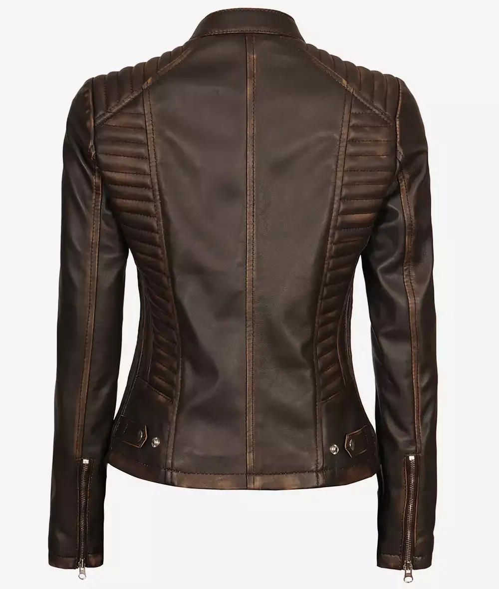 Womens Slim Fit Ruboff Brown Leather Jacket