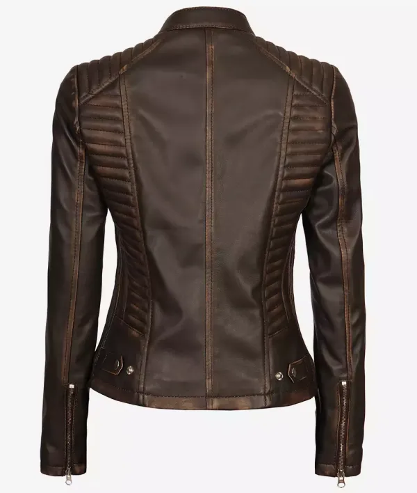 Womens Slim Fit Ruboff Brown Leather Jacket