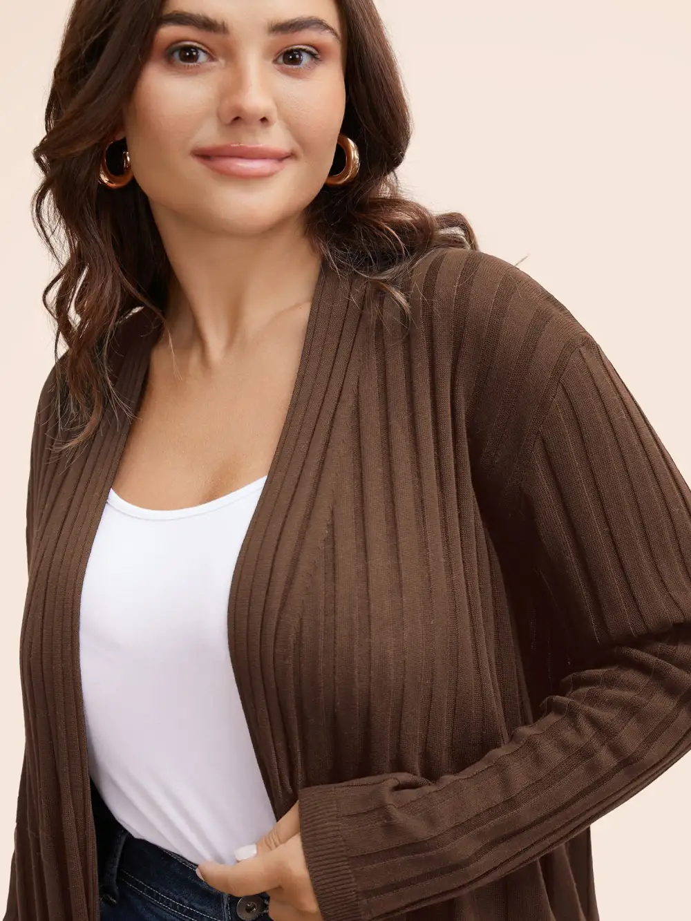 Plain Textured Kimono Collar Cardigan