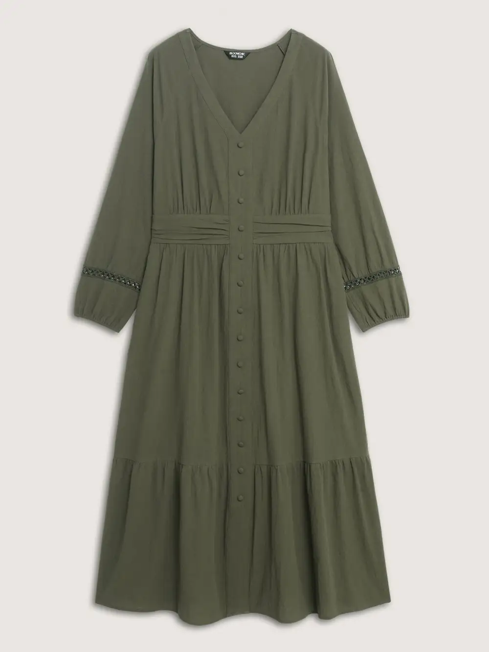 Cotton Pockets Shirred Waist Tiered Maxi Dress