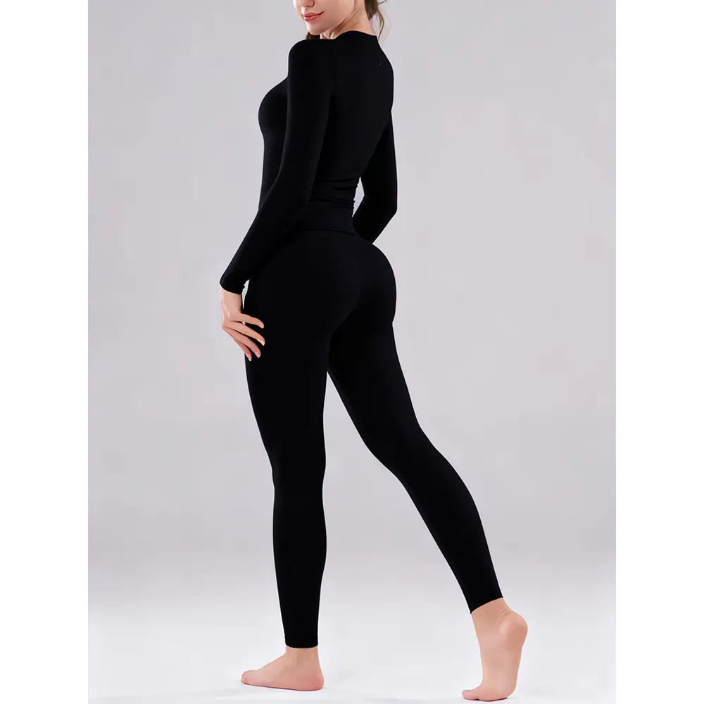 Women’s Yoga Leggings Set – High-Waisted 25” Inseam Pants + Long Sleeve Top
