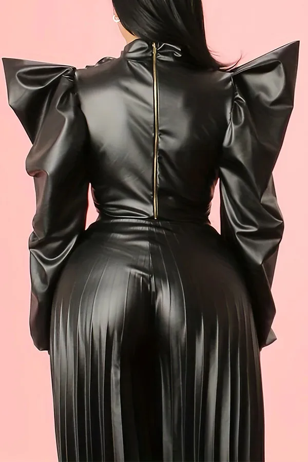PU Puff Sleeve Twisted Blouse
