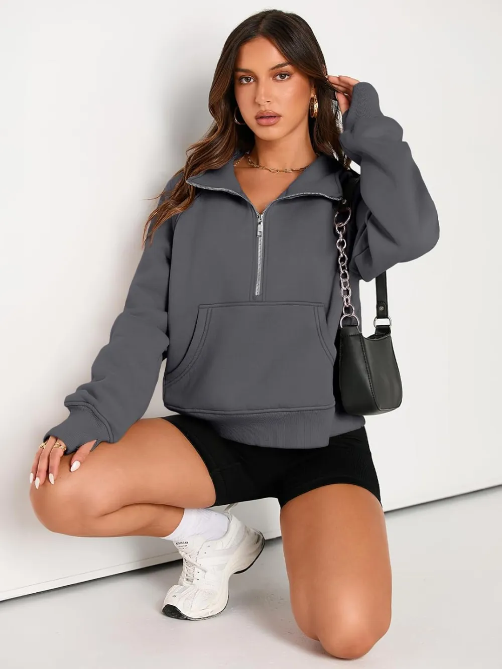 Womens Sweatshirts Half Zip Cropped Pullover Fleece Quarter Zipper Hoodies Fall outfits Clothes Thumb Hole