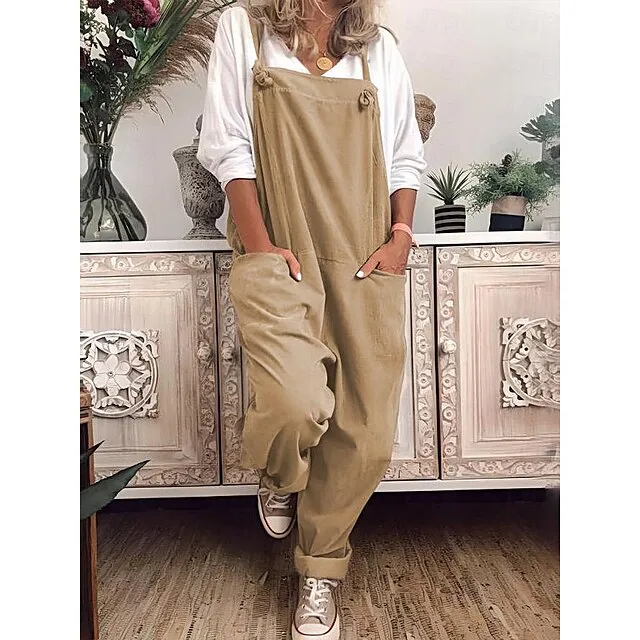Women's Slacks Pants Trousers Maillard Overalls Dungarees Black Khaki Dark Blue Fashion Basic Slouch Daily Weekend Baggy Full Length Breathable Plain S M L XL XXL