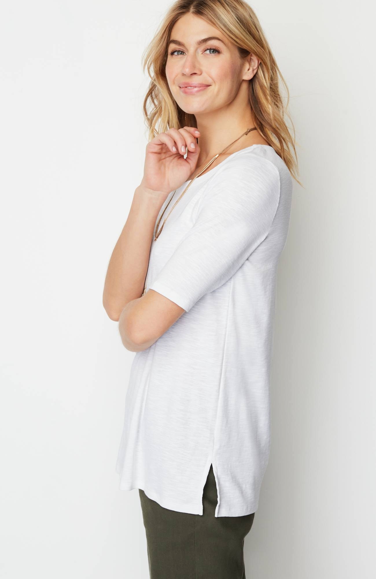 pima-slub scoop-neck side-slit tee