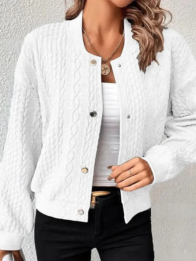 Women's Casual Jacket Dailywear Stand Collar Button Solid Color Warm Fashion Loose Fit Outerwear Long Sleeve