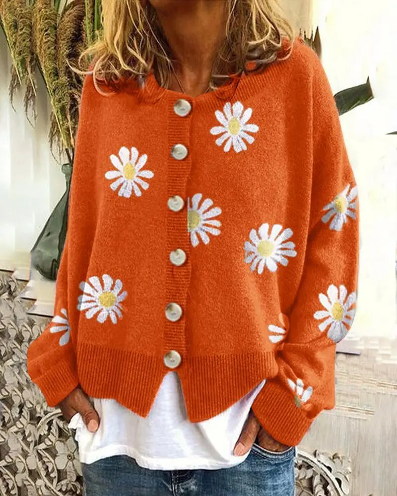 Sweet Daisy Printed  Button Cardigan