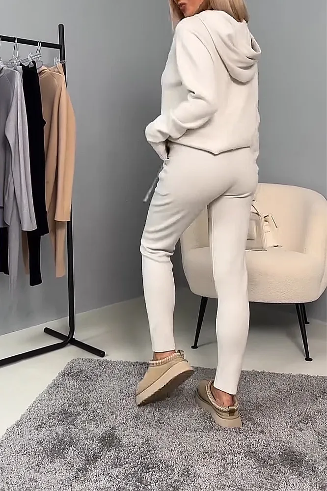 Women's solid color knitted top and pants two-piece set