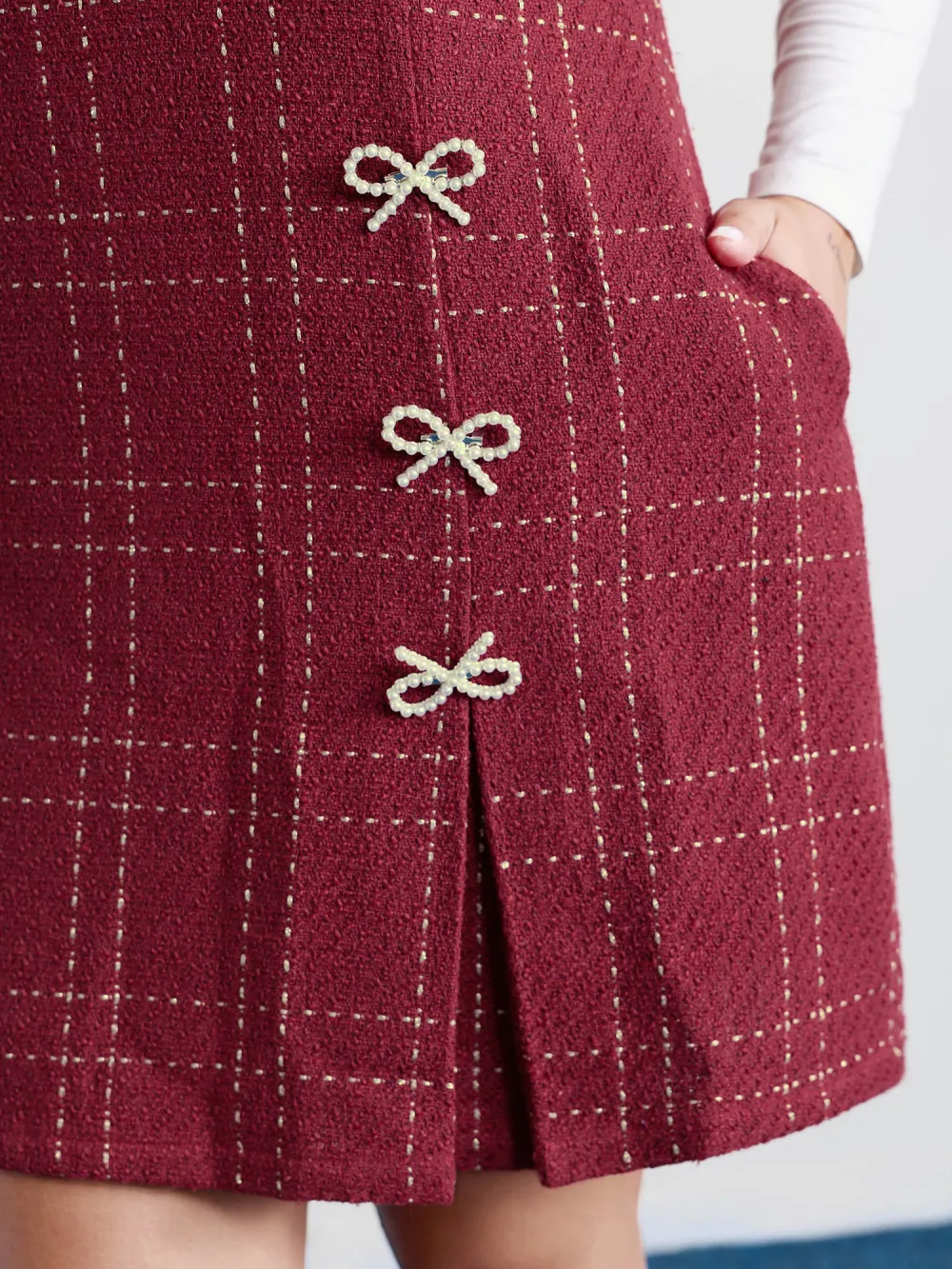 Tweed Metal Bows Knee-Length Dress