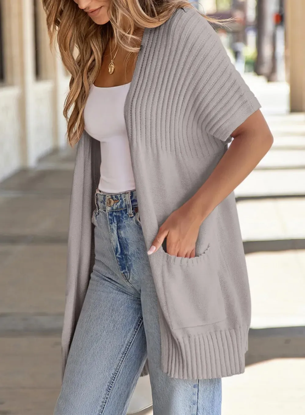 ✨Women's Short Sleeve Pleated Lightweight Open Front Cardigan