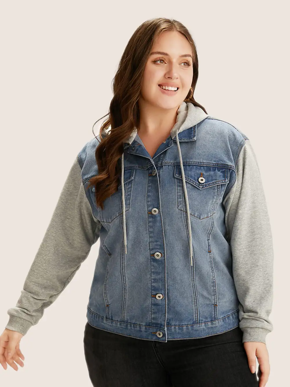 Hooded Patchwork Flap Pocket Denim Jacket