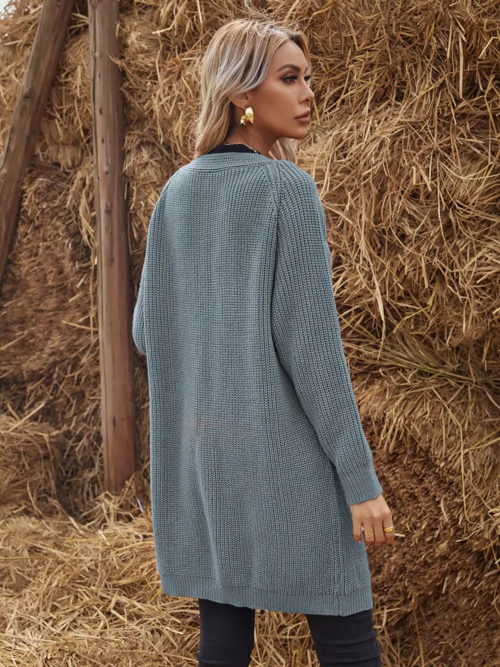 Solid Raglan Sleeve Open Front Cardigan