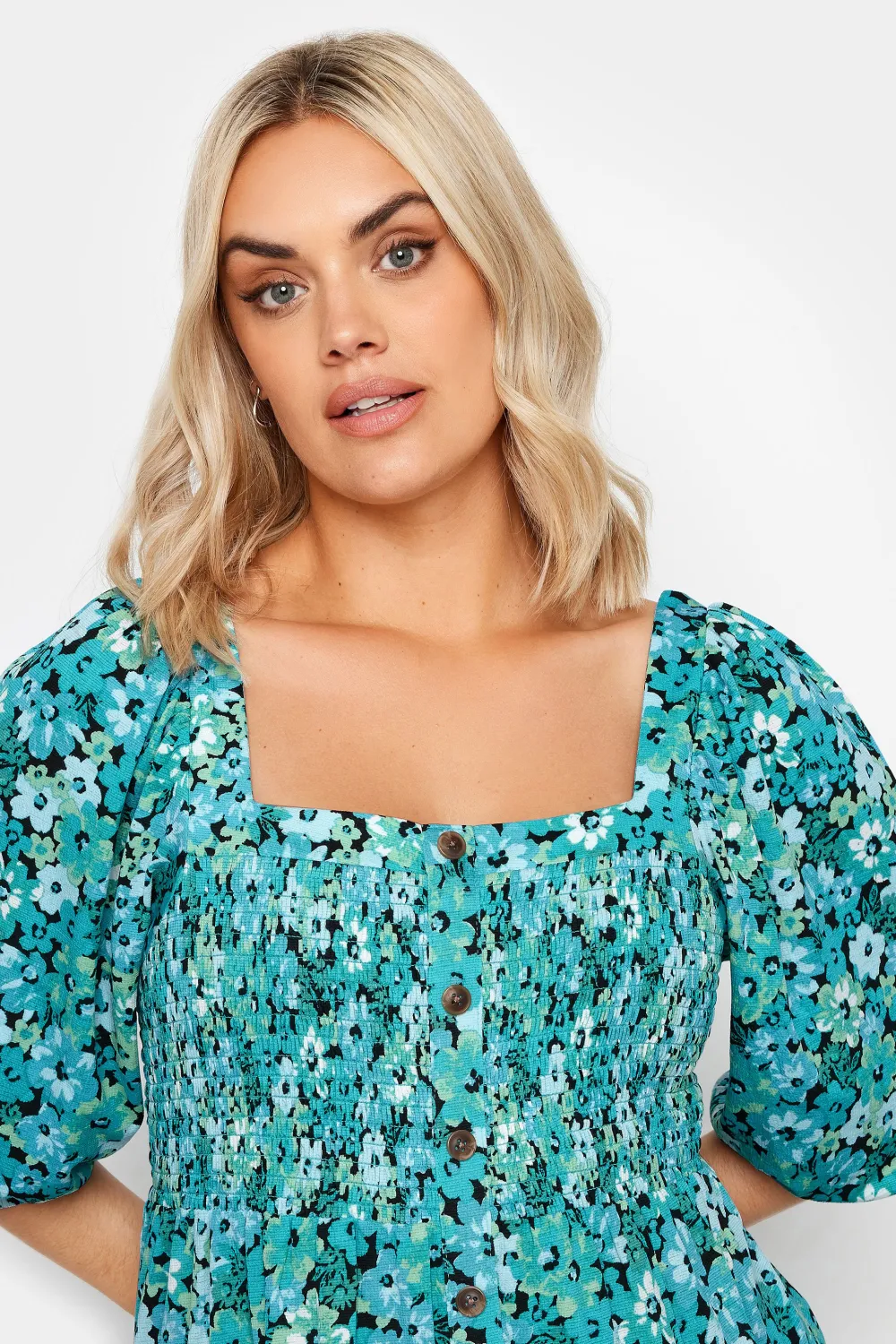 YOURS Curve Blue Floral Print Tiered Midi Dress