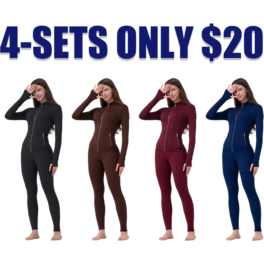 Women's  Sporty Tracksuit: Golden Zipper Pocket Jacket + Yoga Pants