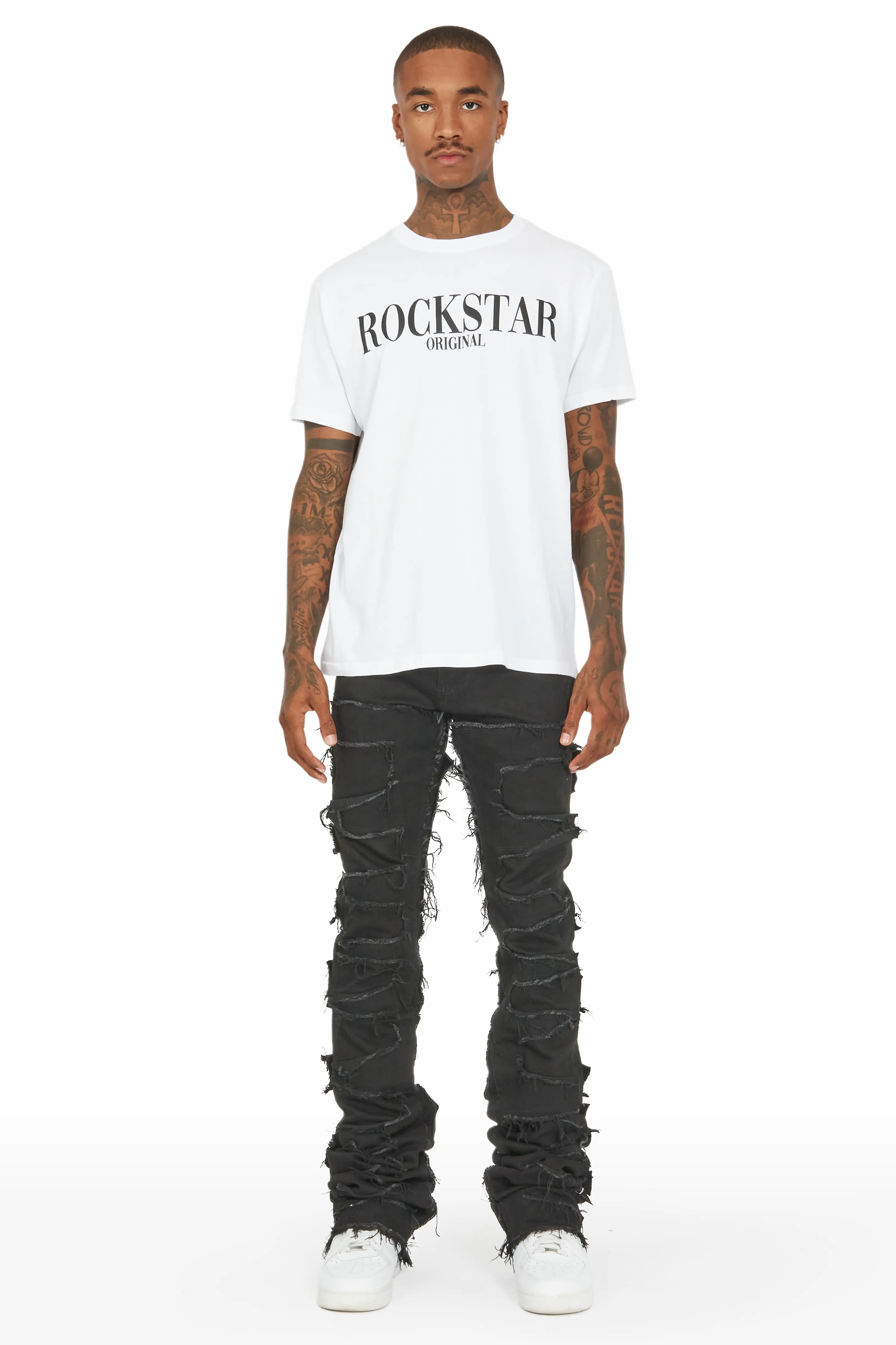 Hallie Black Super Stacked Flare Jean