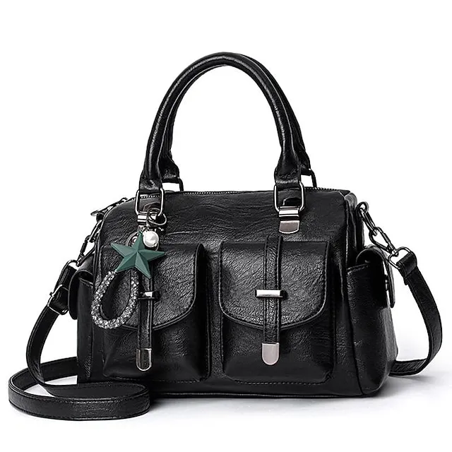 Women's Handbag Crossbody Bag Shoulder Bag PU Leather Office Daily Large Capacity Solid Color Natural yellow leather red Black