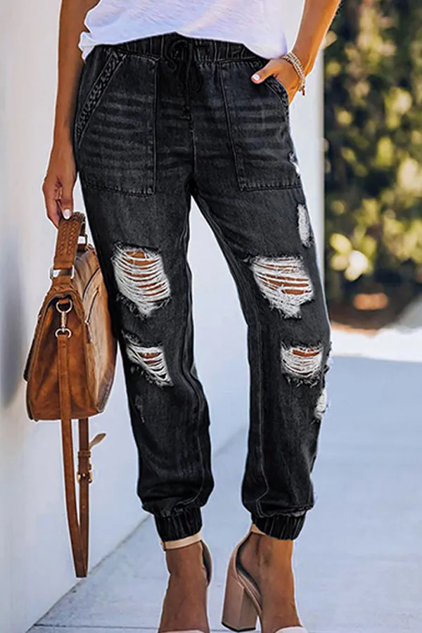 Vintage Drawstring Cut Out Jeans