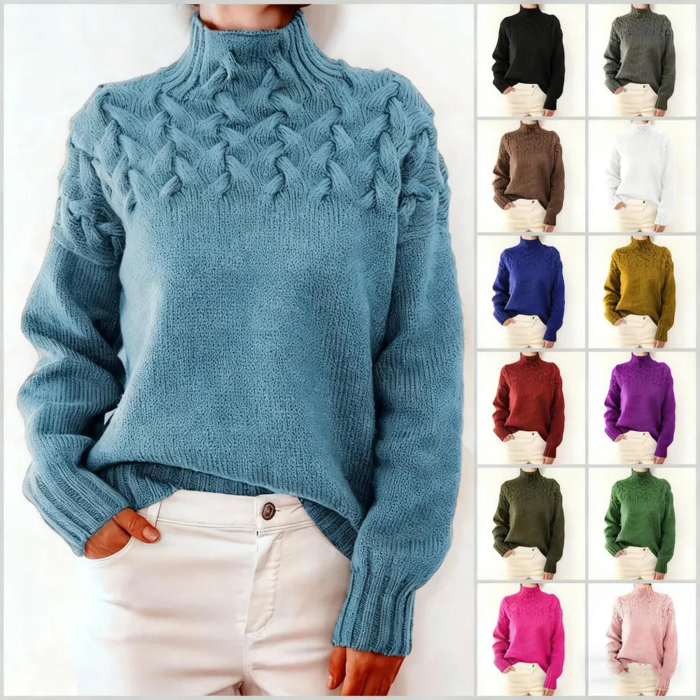 Women's Jumper Turtleneck Cable Knit Braided Fall Winter Pullover Sweater