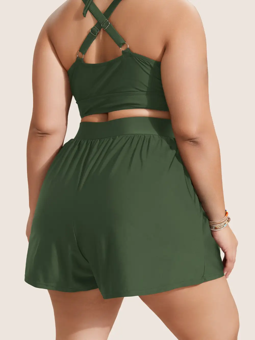 High Waisted Pockets Solid Pleated Swim Bottom