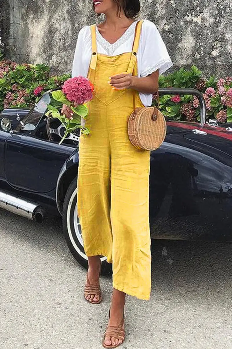 Fashion Street Solid Spaghetti Strap Loose Jumpsuits(7 colors)