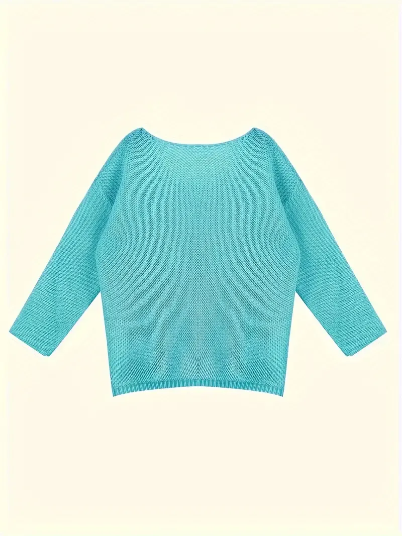 Cozy V-Neck Pointelle Knitted Sweater - Soft, Long Sleeve, Casual, Fall & Winter Essential - Women's Comfortable Clothing for Chilly DaysCozy V-Neck Pointelle Knitted Sweater - Soft, Long Sleeve, Casual, Fall & Winter Essential - Women's Comfortable Cloth