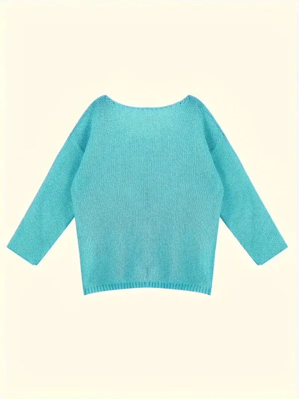 Cozy V-Neck Pointelle Knitted Sweater - Soft, Long Sleeve, Casual, Fall & Winter Essential - Women's Comfortable Clothing for Chilly DaysCozy V-Neck Pointelle Knitted Sweater - Soft, Long Sleeve, Casual, Fall & Winter Essential - Women's Comfortable Cloth