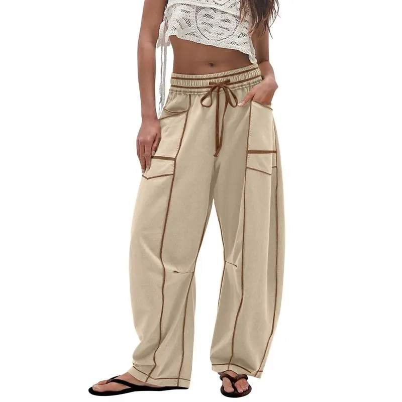 Women's High Waisted Barrel Sweatpants – Wide Leg Lounge Pants with Pockets