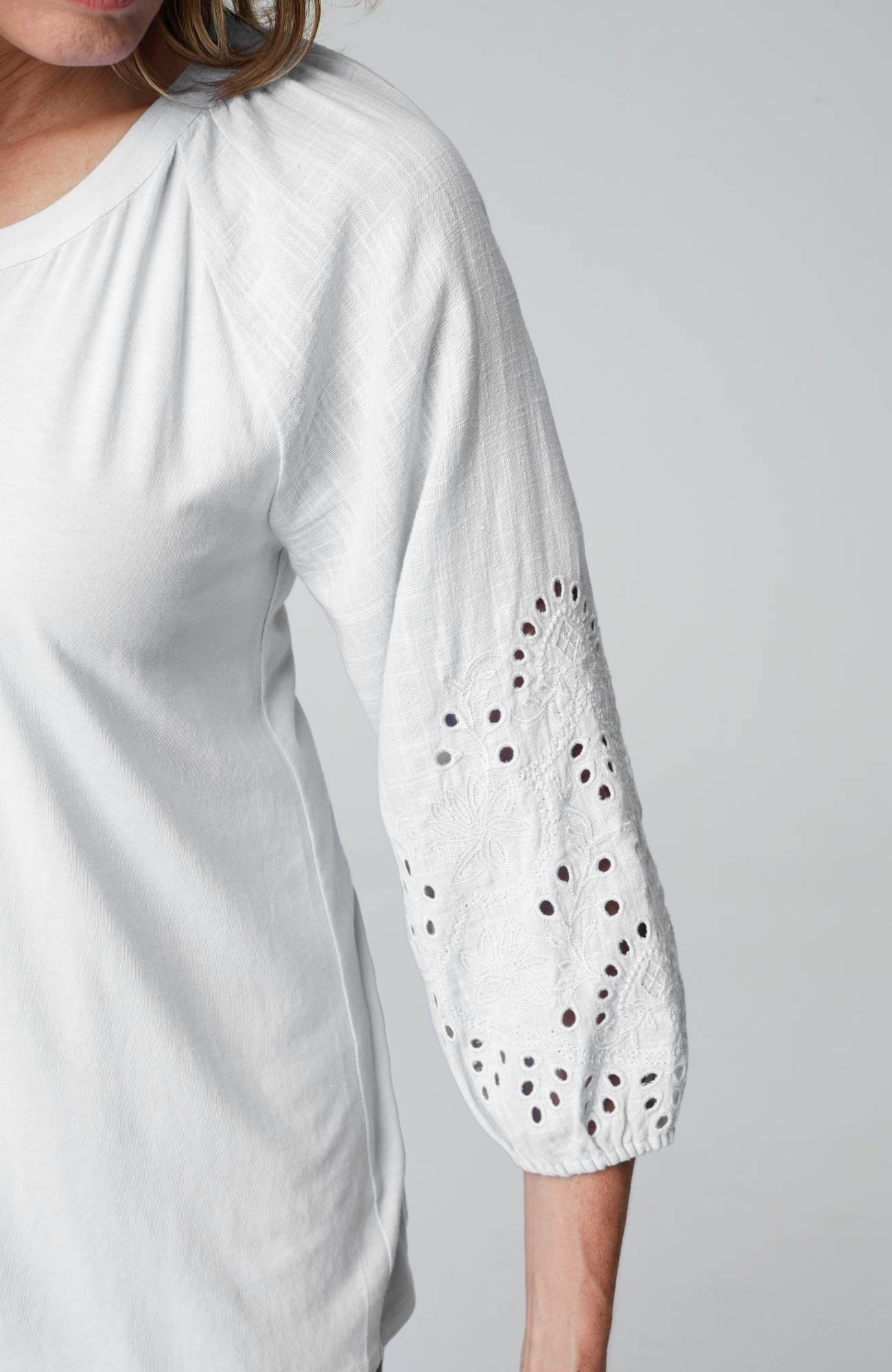 Placed-Eyelet Mixed-Media Top
