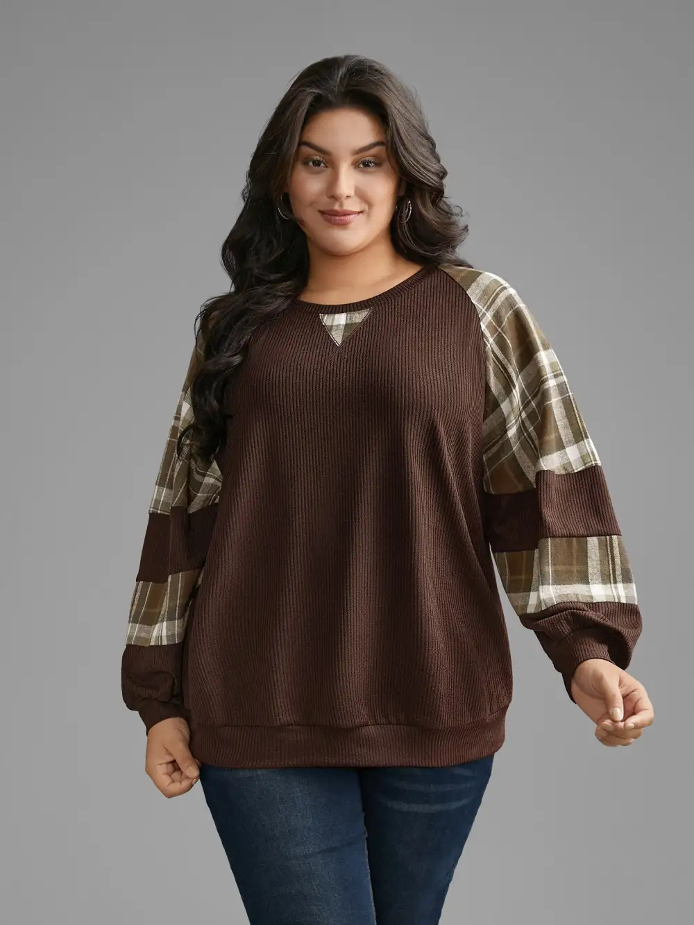 Plaid Patchwork Raglan Sleeve Sweatshirt