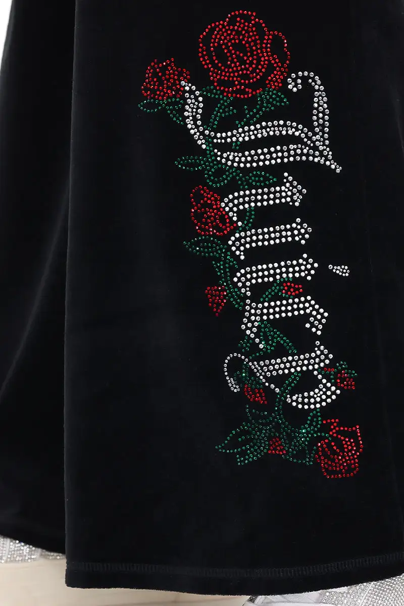 Plus-Size Juicy Roses Bling Snap Pocket Cotton Velour Pants